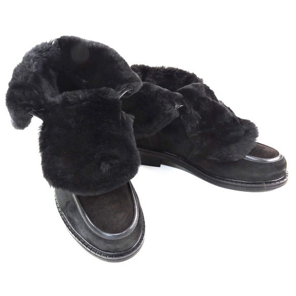 PAOLA FABIANI 🇮🇹 WOMEN'S BLACK SOFT SUEDE & LAMB FUR COMFORT WINTER BOOTIE - Picture 1 of 8